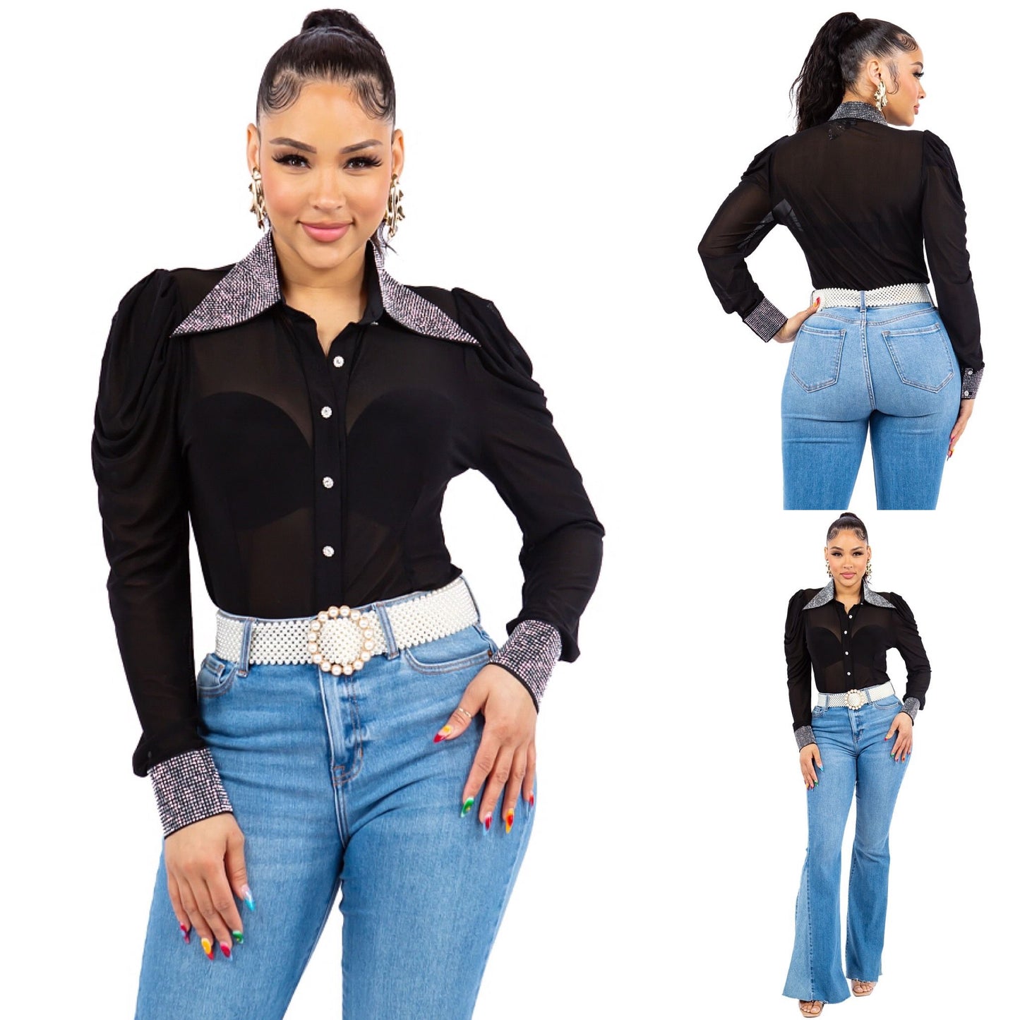 MESH & EMBELLISHED COLLARED SHIRTS