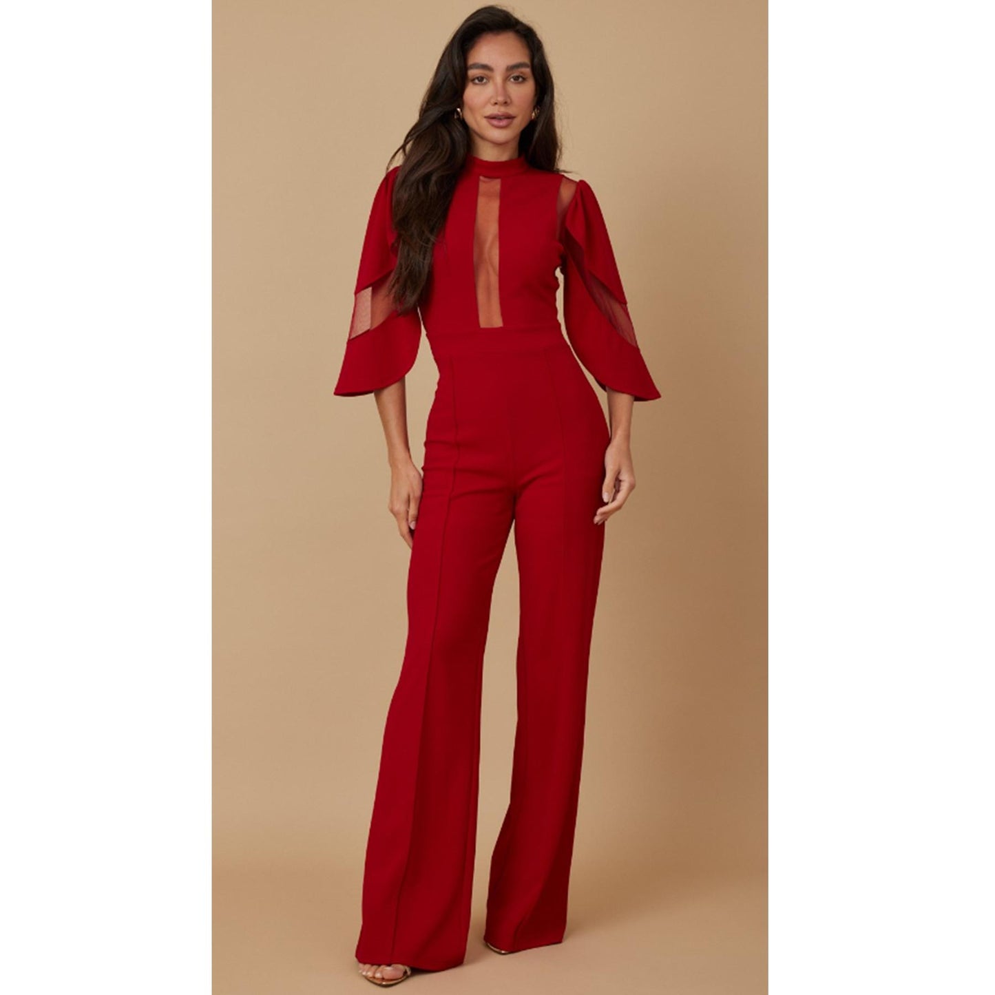 SEMI SHEER MESH CONTRAST DODICE JUMPSUIT