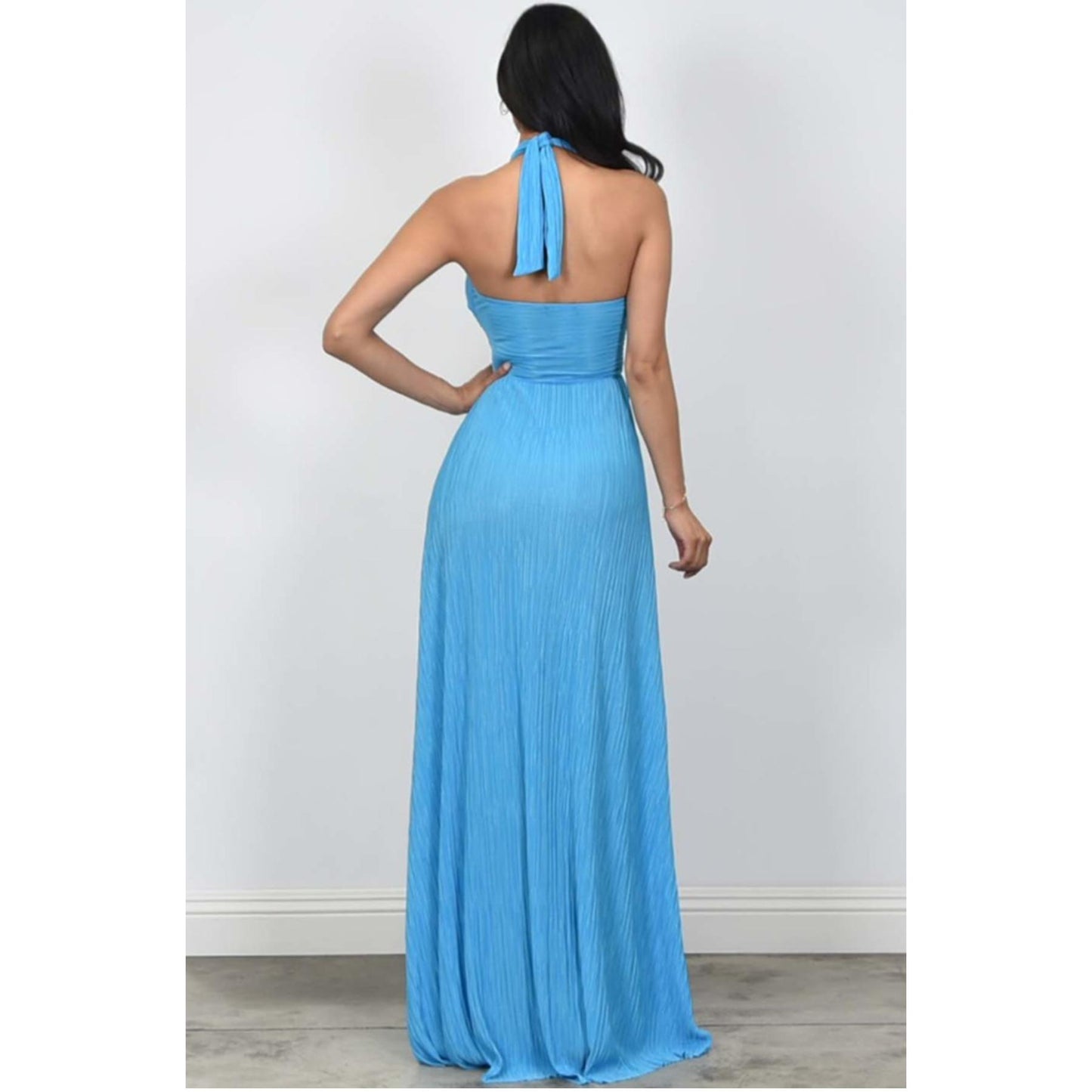 Women's Green Halter Neck Maxi Dress, Long Dress for Vacation, Women's Summer Clothes Casual Elegant Feminine Elegance Style