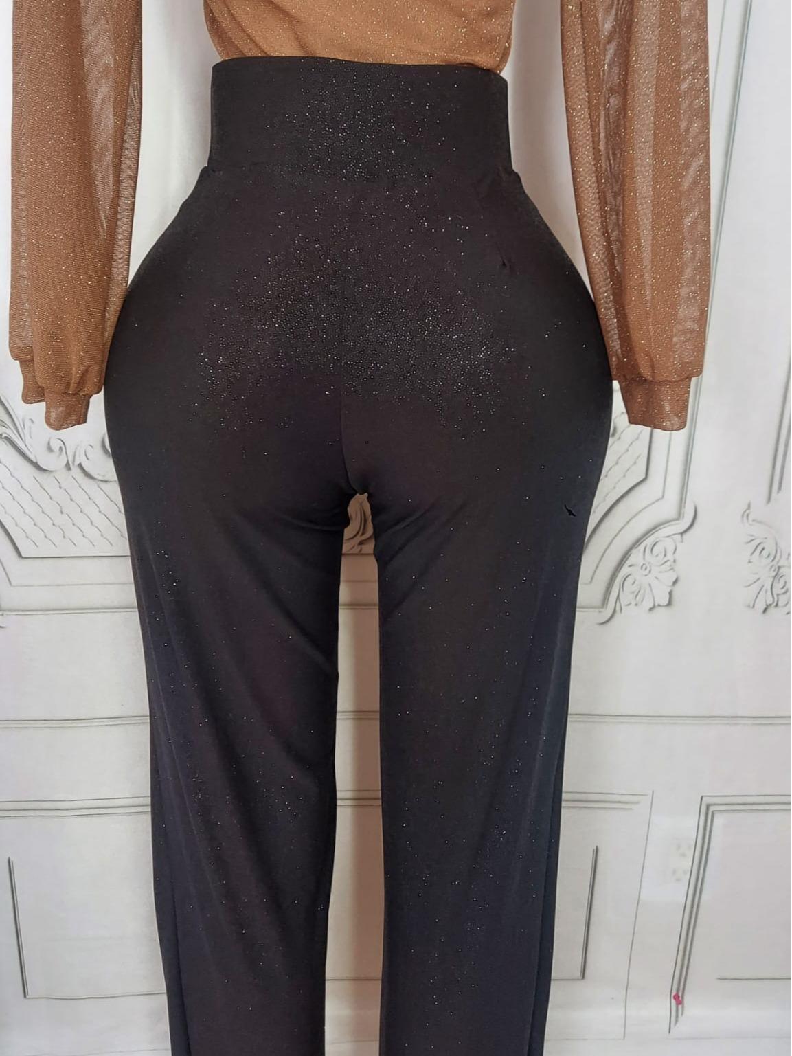 Women's High-Waist Shimmer Pants with Sparkling Embellishment