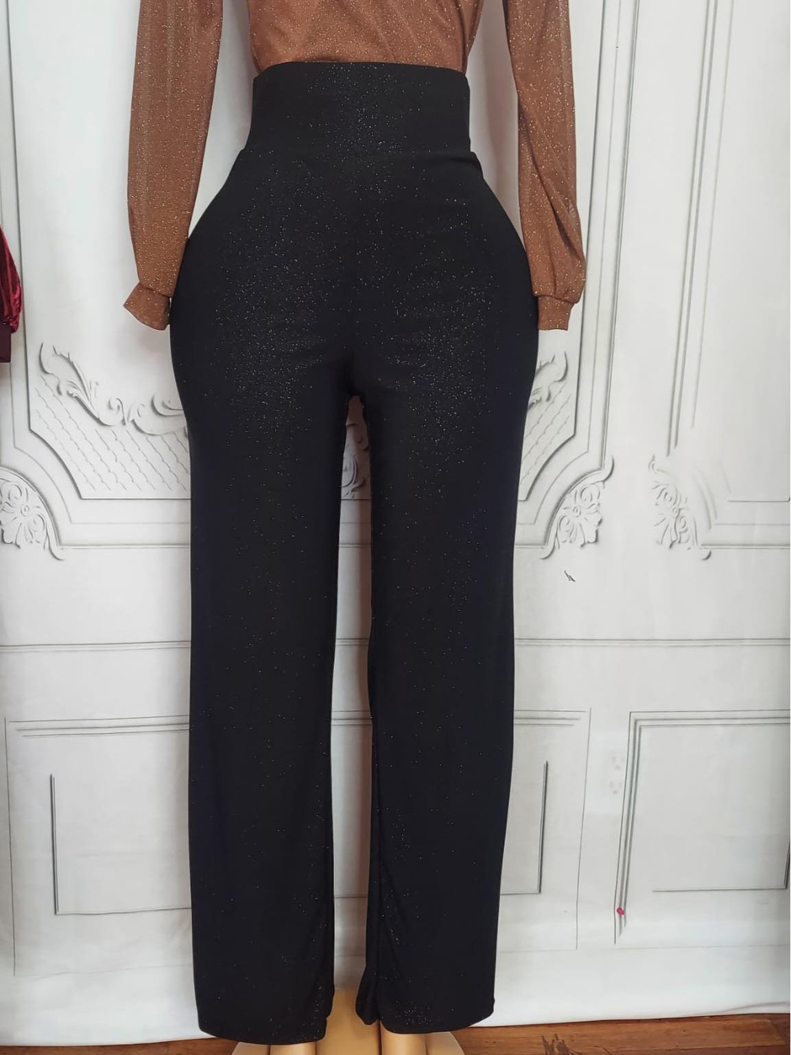 Women's High-Waist Shimmer Pants with Sparkling Embellishment