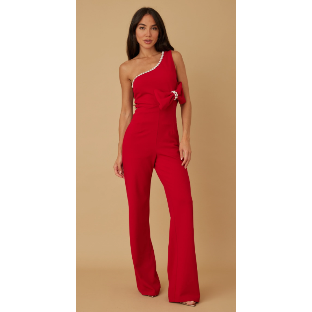 Bow open half shoulder fashion jumpsuit - half open sleeve contents & care - self: 95% polyester 5% spandex