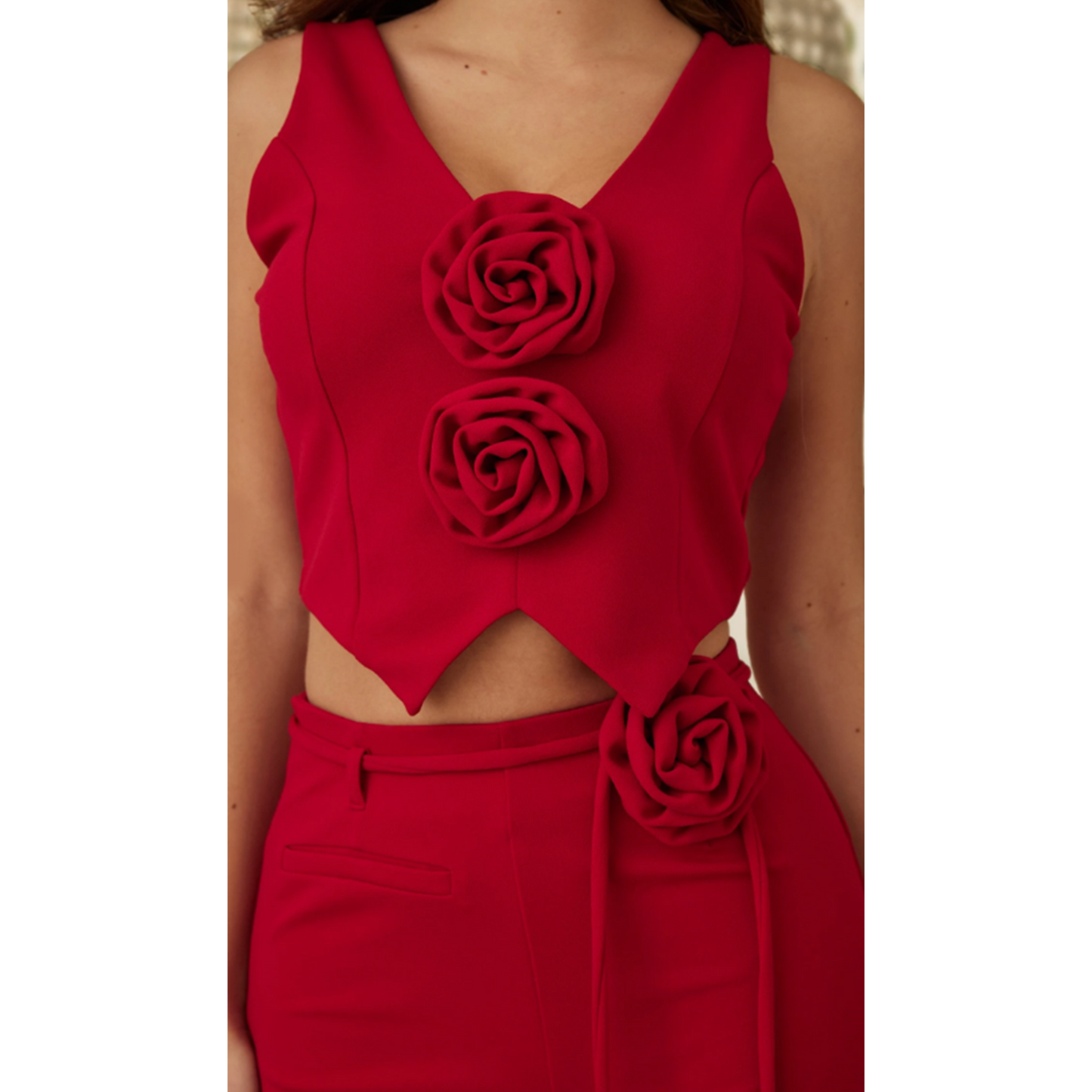 FLOWER DETAILED TOP AND PANTS SET