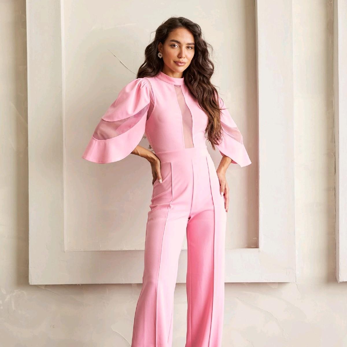 SEMI SHEER MESH CONTRAST DODICE JUMPSUIT