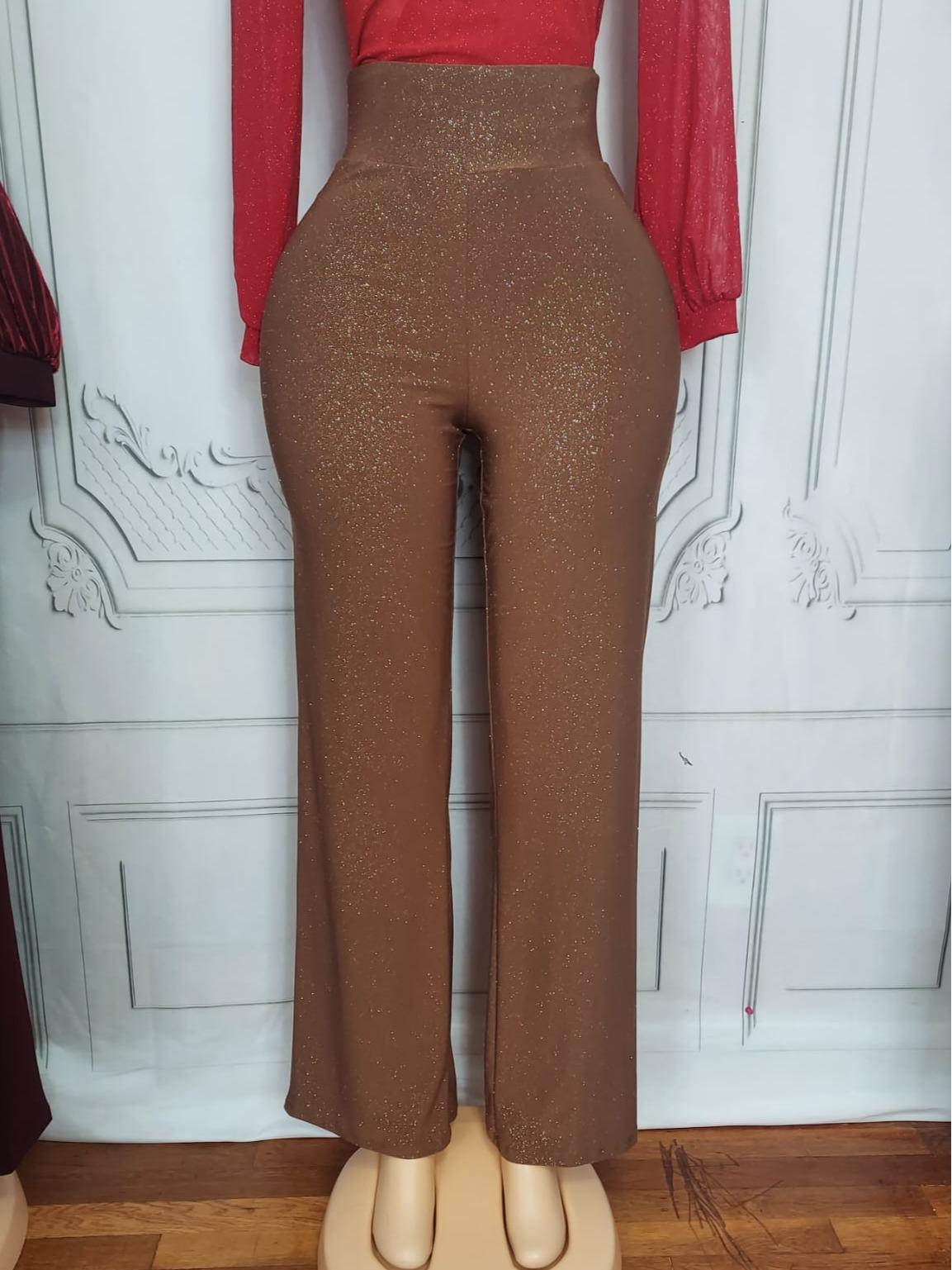Women's High-Waist Shimmer Pants with Sparkling Embellishment