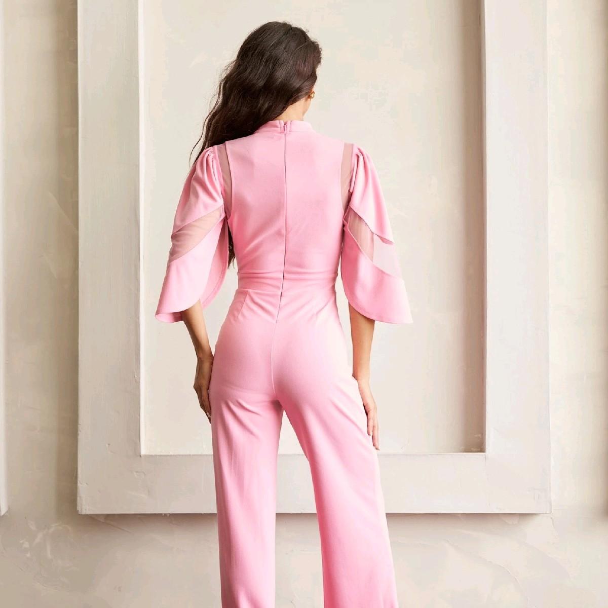 SEMI SHEER MESH CONTRAST DODICE JUMPSUIT
