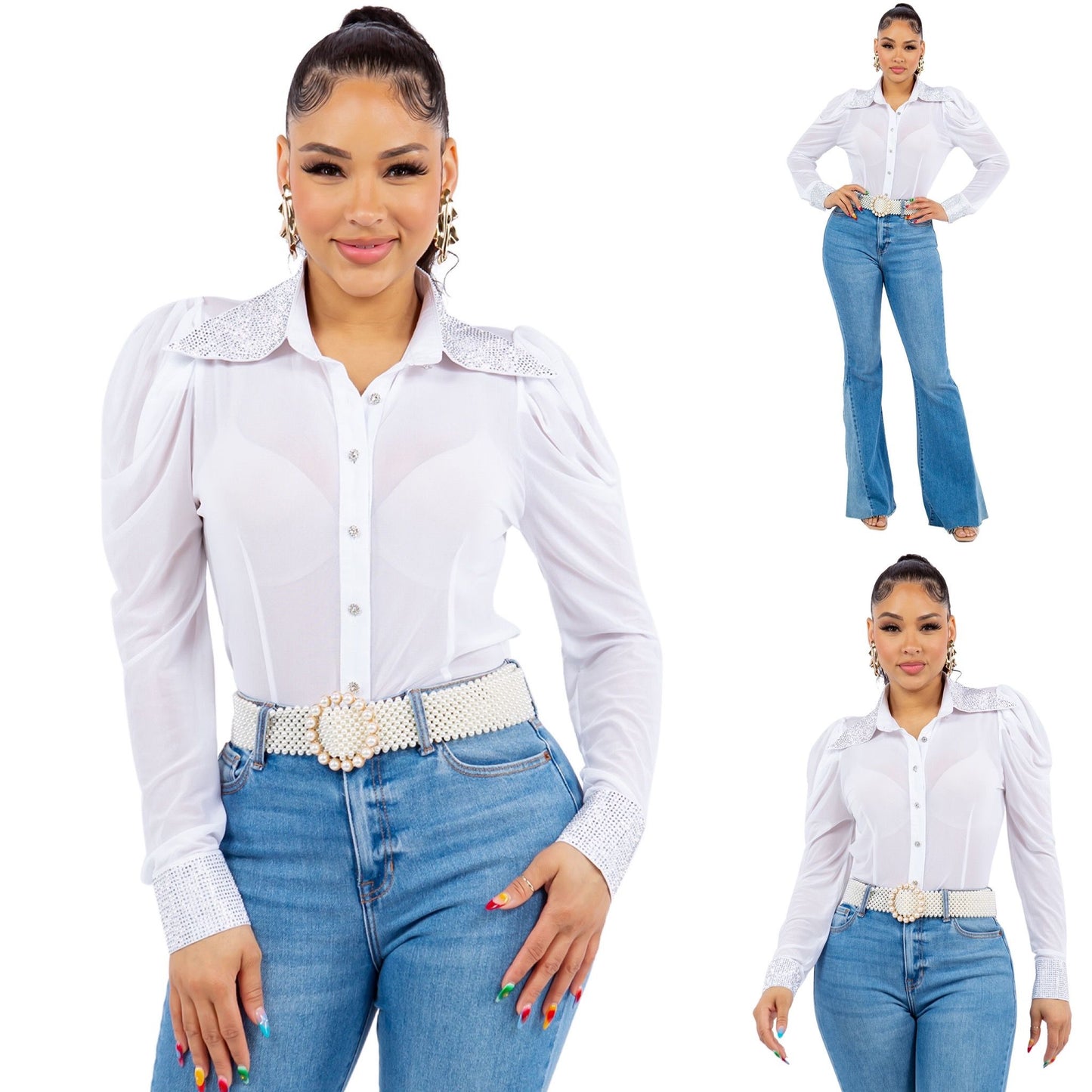 MESH & EMBELLISHED COLLARED SHIRTS