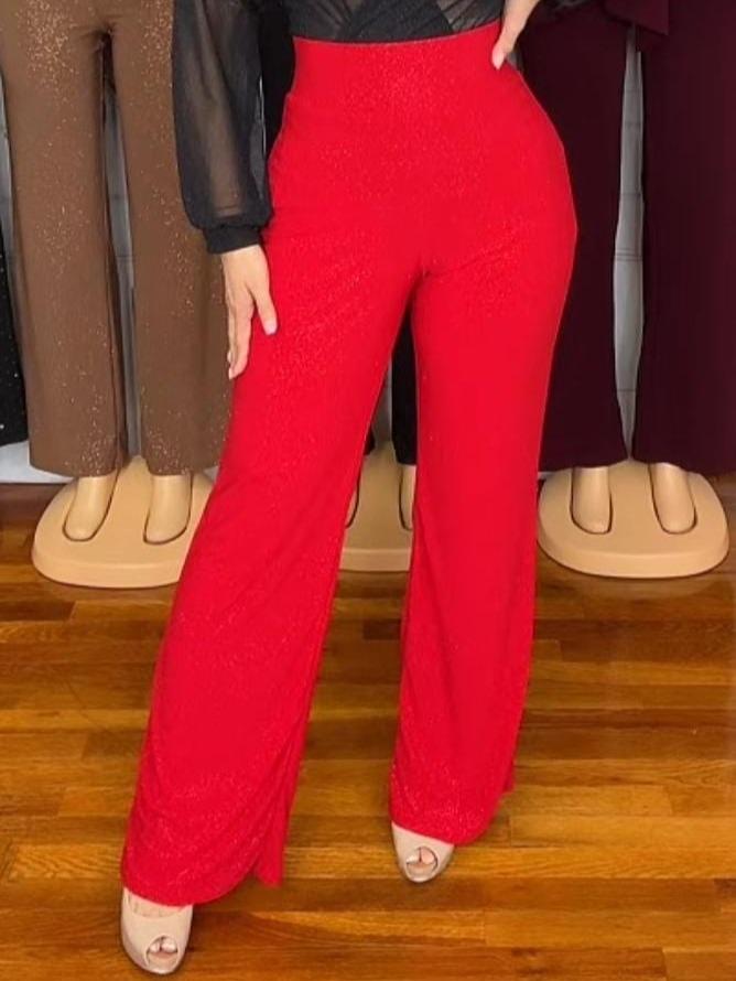 Women's High-Waist Shimmer Pants with Sparkling Embellishment