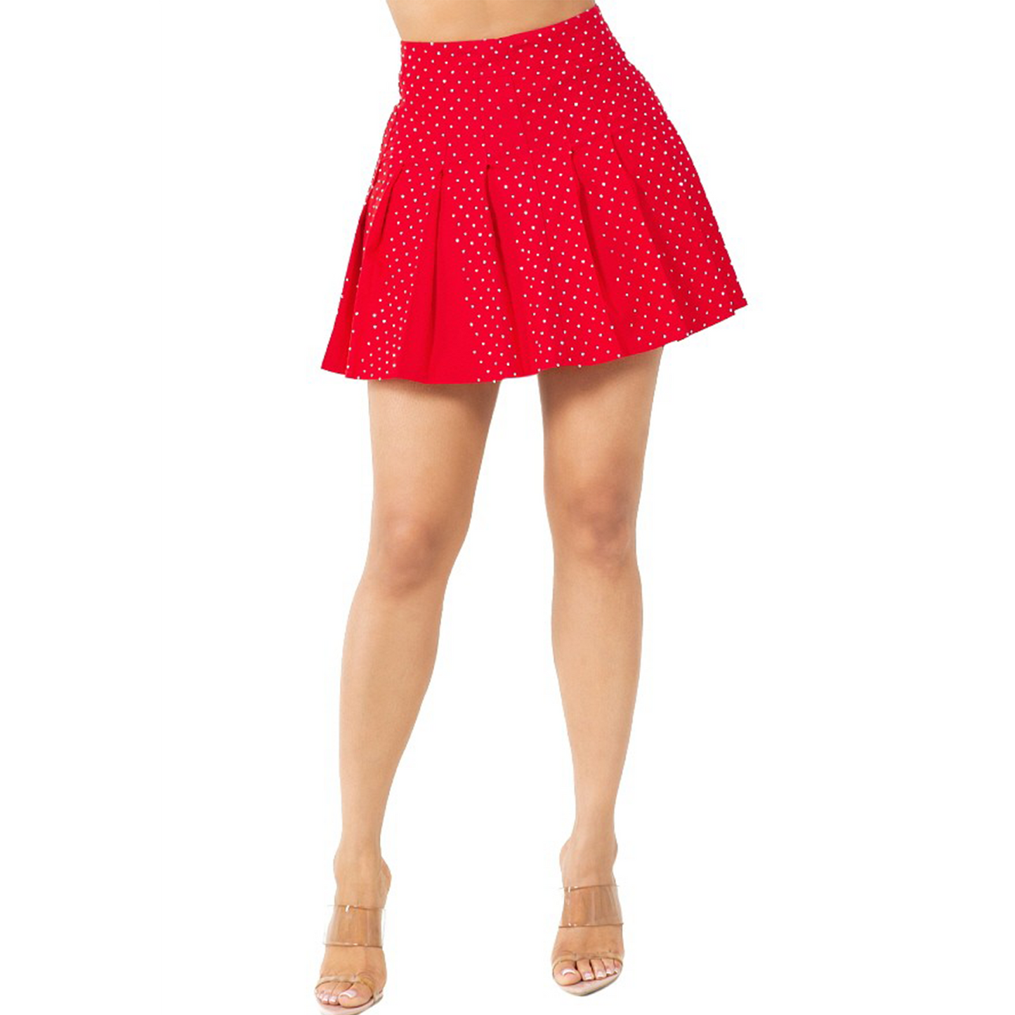 Rhinestone Pleated Mini Skirts