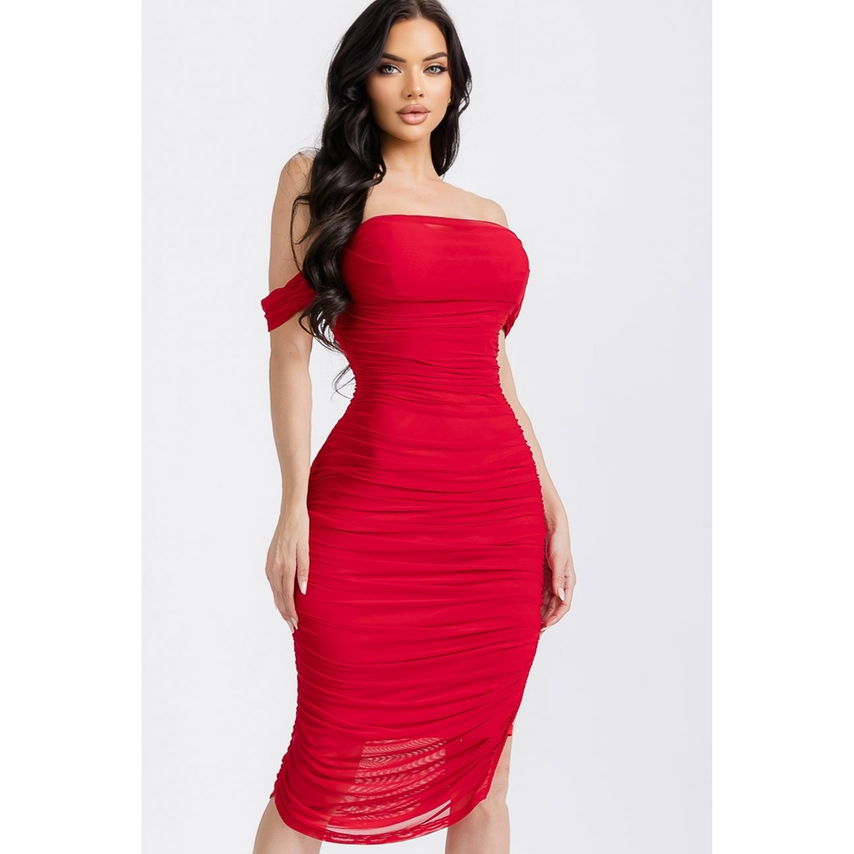 Mesh Printed Midi Dress