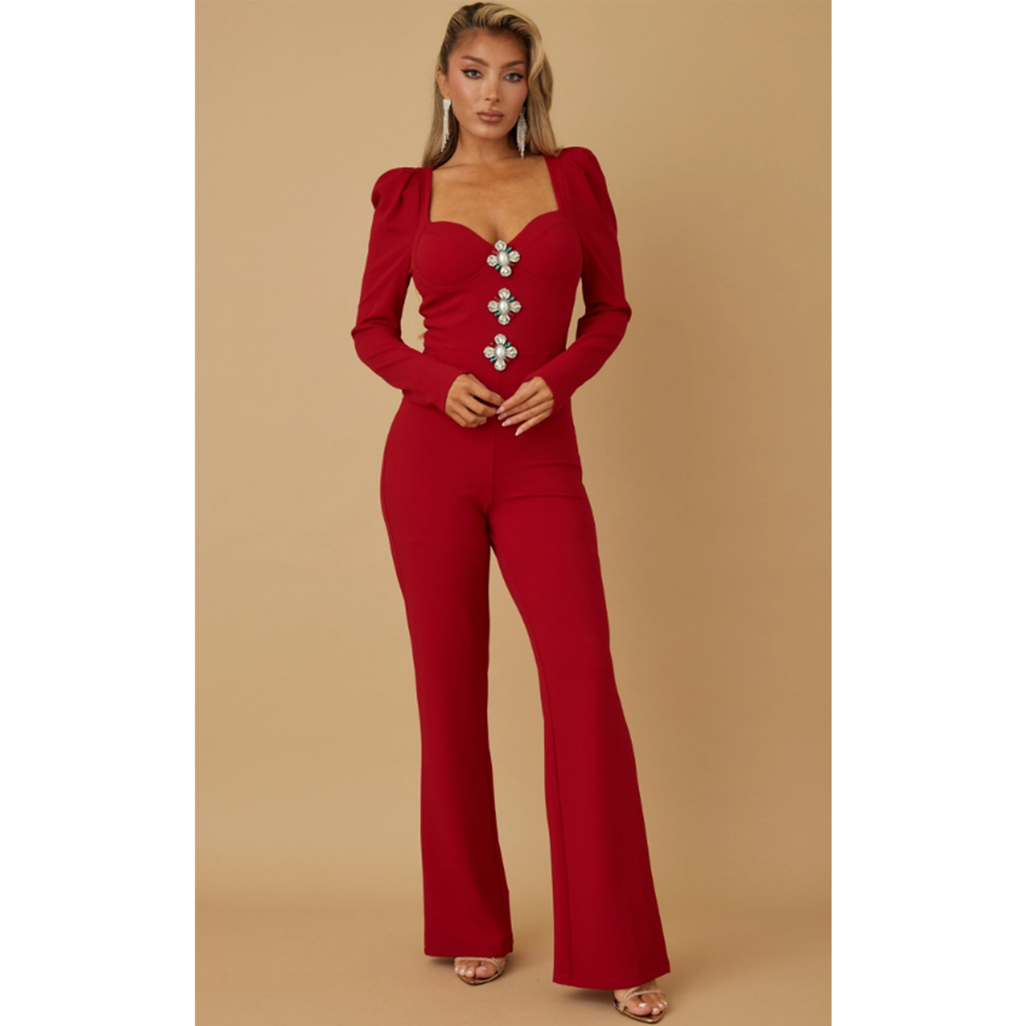 LONG SLEEVE THREE OVAL MULTI STONE JUMPSUIT