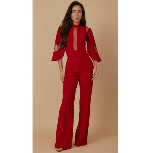 SEMI SHEER MESH CONTRAST DODICE JUMPSUIT