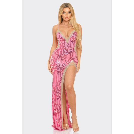 SEQUIN V-NECK MAXI DRESS Fit Formal Comfortable Sexy Elegant