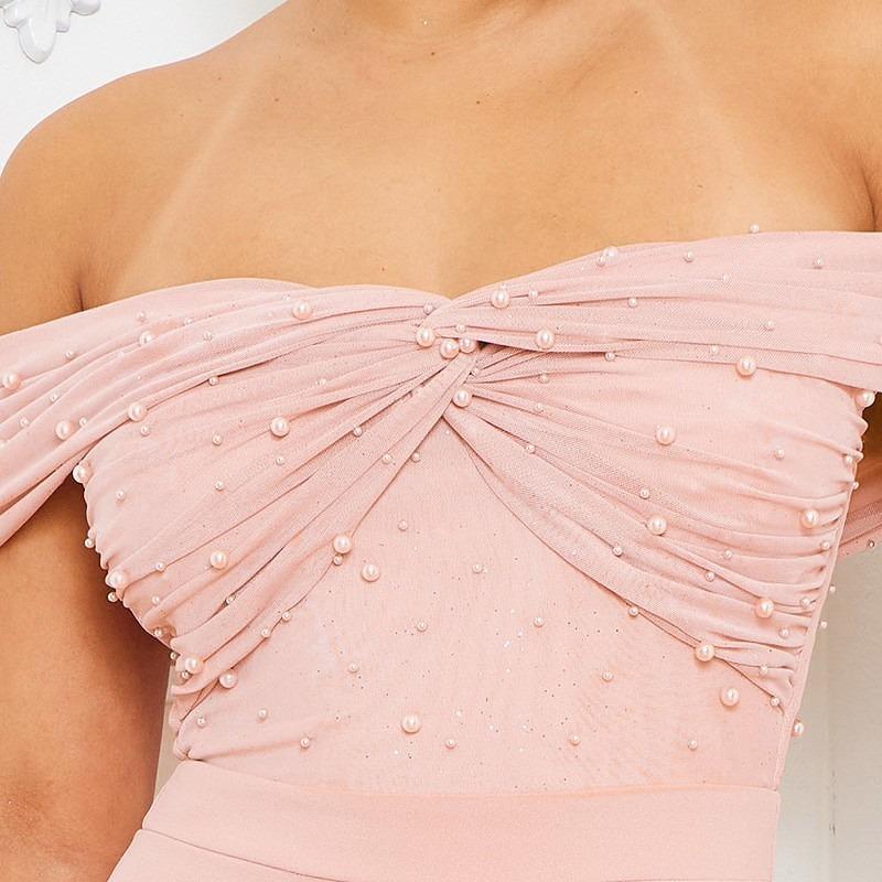 PEARL BEAD OFF THE SHOULDER JUMPSUIT BRIDAL ROSE Comfort Spring Womenswear Elegant