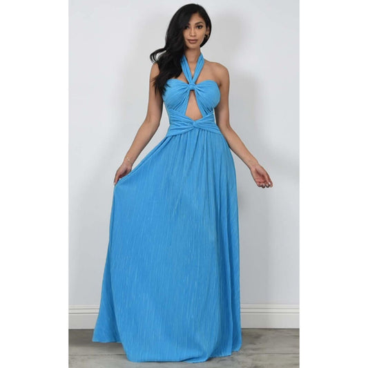Women's Green Halter Neck Maxi Dress, Long Dress for Vacation, Women's Summer Clothes Casual Elegant Feminine Elegance Style