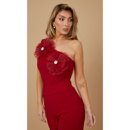 Carnation style big jewel half sleeve bodysuit - half sleeve / big round jewel detail