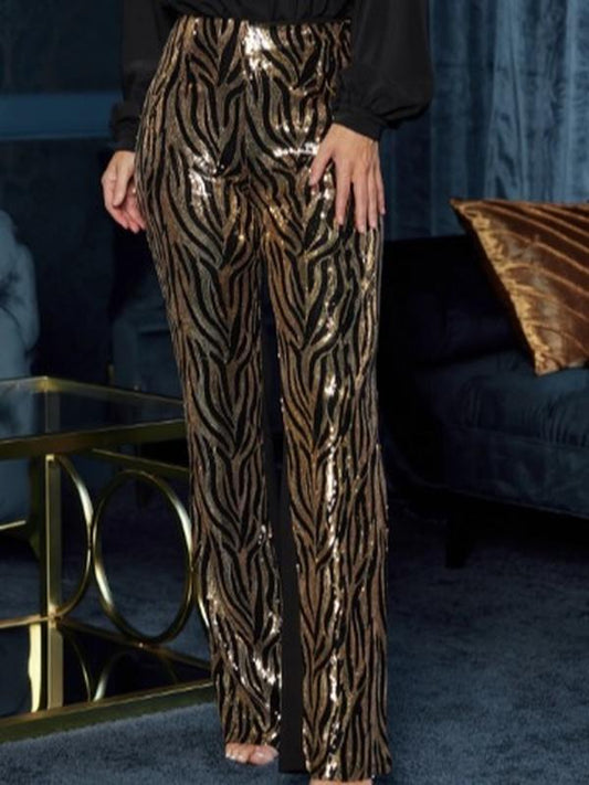 ZEBRA Sequins Print Fashion High-Waisted Pants - Zipper in the Back,