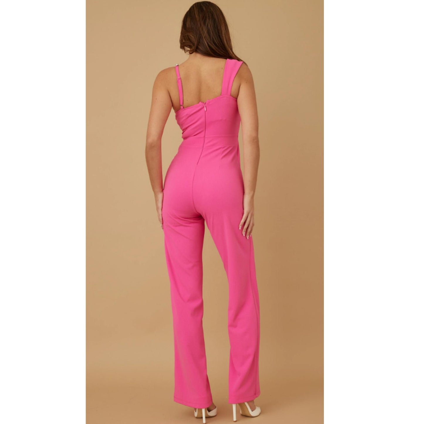 JEWEL STONE STRAP CURTAIN STYLE DETAIL JUMPSUIT - OPEN SLIT DETAIL / SLEEVELESS / STRAPS WITH STONE
