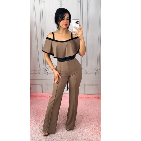 Mocha Campesina Jumpsuit for Women - Casual and Chic